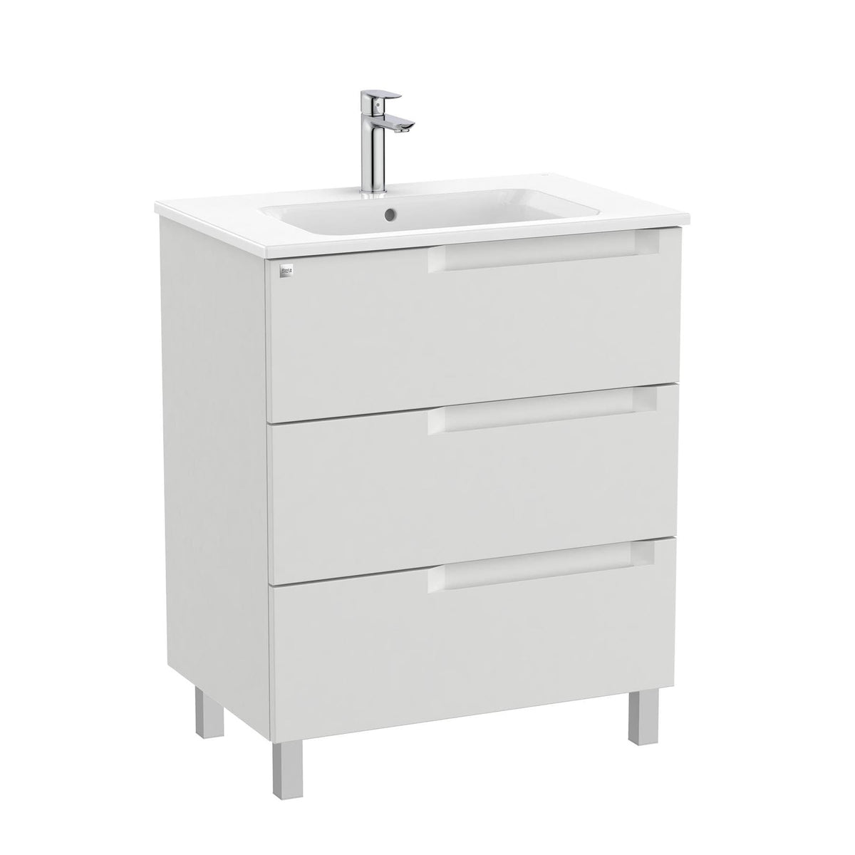 Roca Wall Mounted Vanity Unit Pebble Grey Roca Aleyda 700mm Floor Standing Three Drawer Vanity Unit with Basin