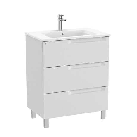 Roca Wall Mounted Vanity Unit Pebble Grey Roca Aleyda 700mm Floor Standing Three Drawer Vanity Unit with Basin