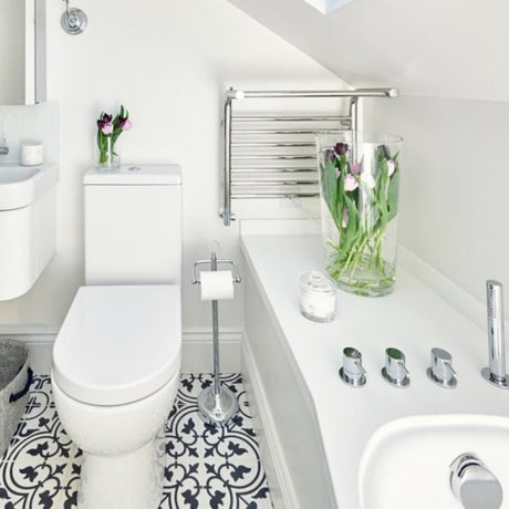 JIS Designer Towel Radiator Polished Chrome / Electric Only JIS Sussex Newhaven Heated Shelf Towel Rail