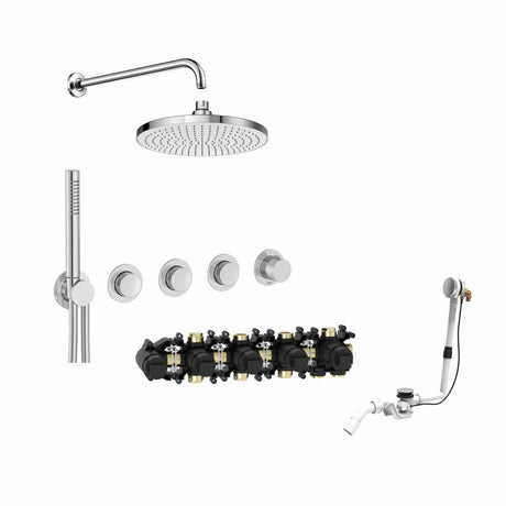 Roca Concealed Shower Set Chrome Roca T-Multi Switch Thermostatic Concealed Shower Valve with Rainshower Head, Pencil Handset  and Overflow Bath Filler