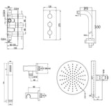 JTP Concealed Shower Set JTP Florence 2 Outlet 3 Handle Thermostatic Shower Valve Kit with Overhead and Handset