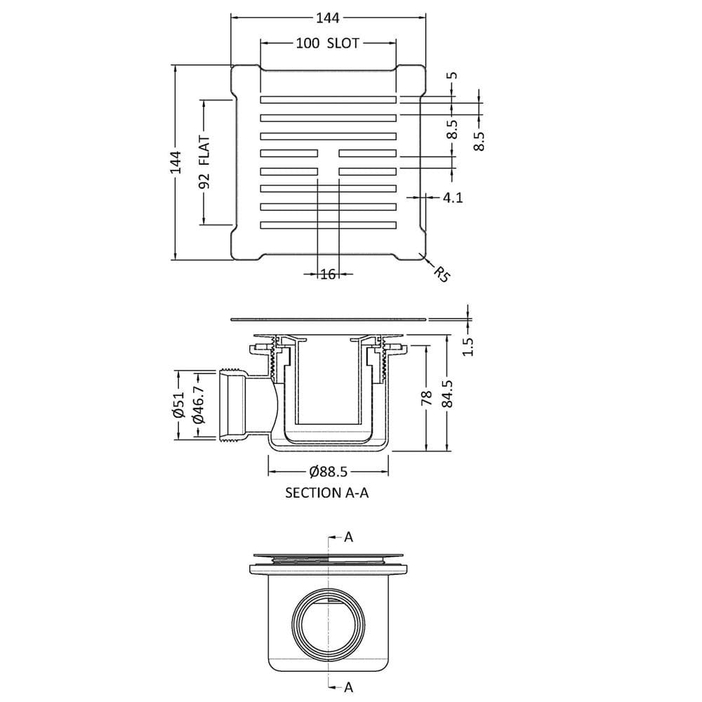 Aquarius Shower Tray Waste Aquarius Urbano 90mm Shower Waste with Square Grill for 32mm Slimline Trays