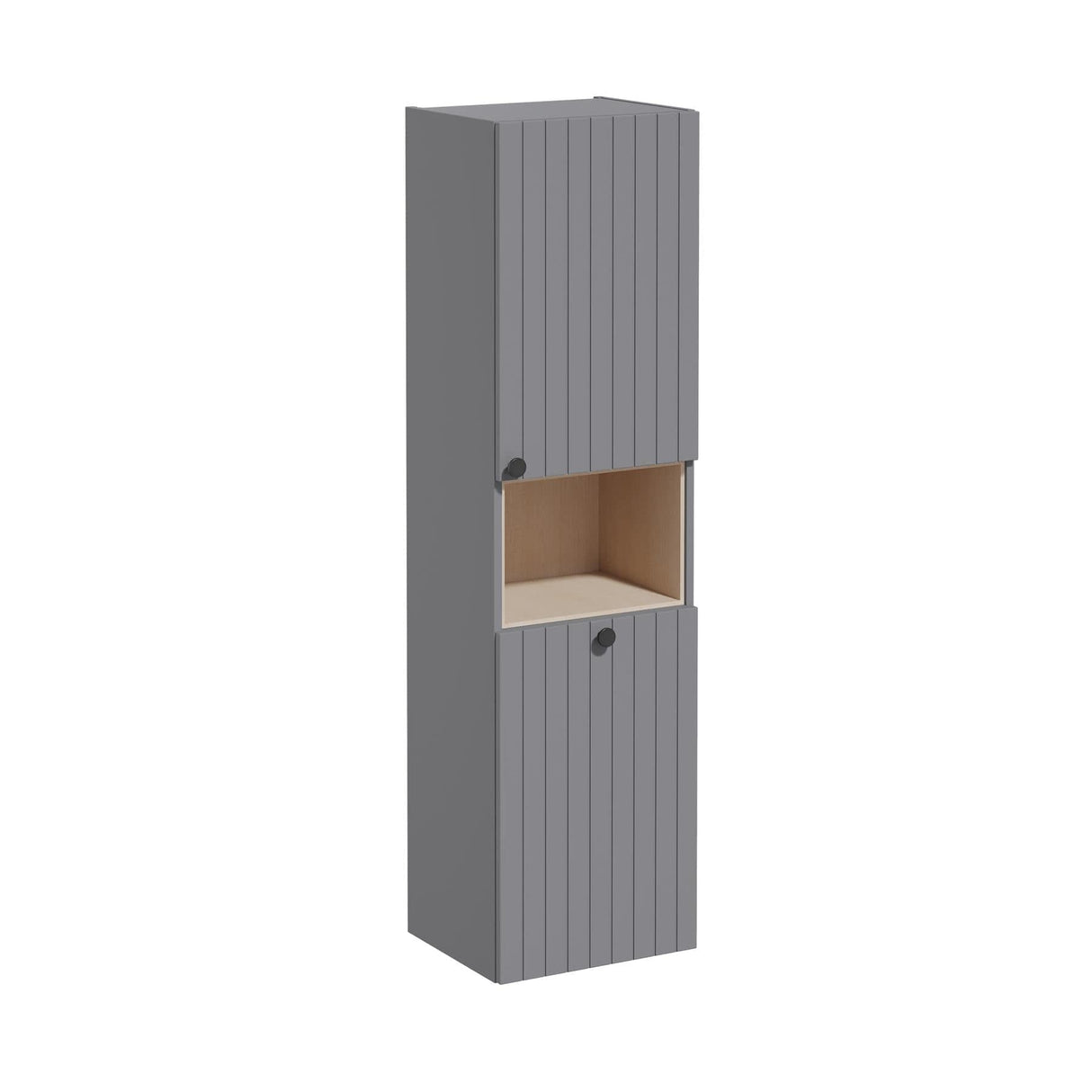VitrA Storage Unit Matt Grey / Right VitrA Root Groove Wall Mounted Storage Cabinet with Open Shelf and Laundry Basket 1500 x 420mm