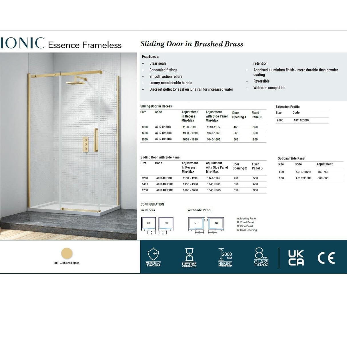 Merlyn Side Panel Merlyn Ionic Frameless Side Panel for Sliding Shower Door
