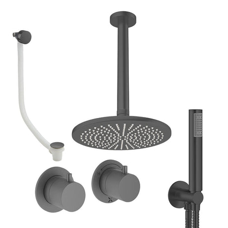 UK Bathroom Store Concealed Shower Set Slate / Ceiling Arm / 300mm Crosswater Module Shower Set 6 - 3 Outlet with Overhead Shower, Handset and Overflow Bath Filler