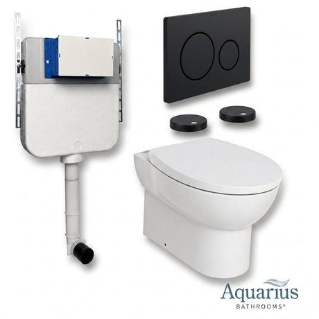 Aquarius Bathrooms Back To Wall Toilet Matt Black / Round Aquarius Urbano Rimless Back to Wall Toilet Pack with Cistern, Flush Plate, Soft Closing Seat and Hinge Covers