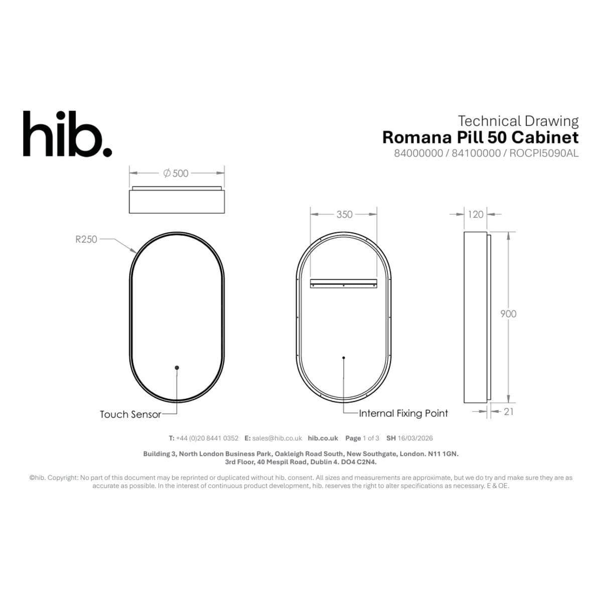 hib. Mirrored Cabinet hib. Romana Pill LED Illuminated Mirror Cabinet