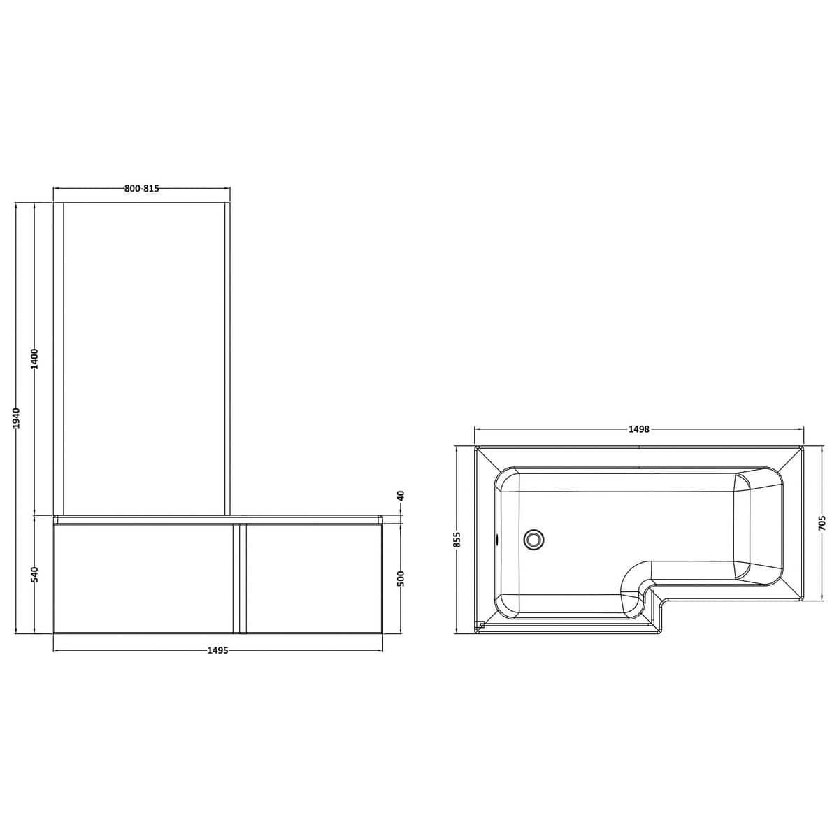 Aquarius Bathrooms L-Shaped Shower Bath Aquarius Urbano L-Shape Square Shower Bath Pack with Screen and Panel