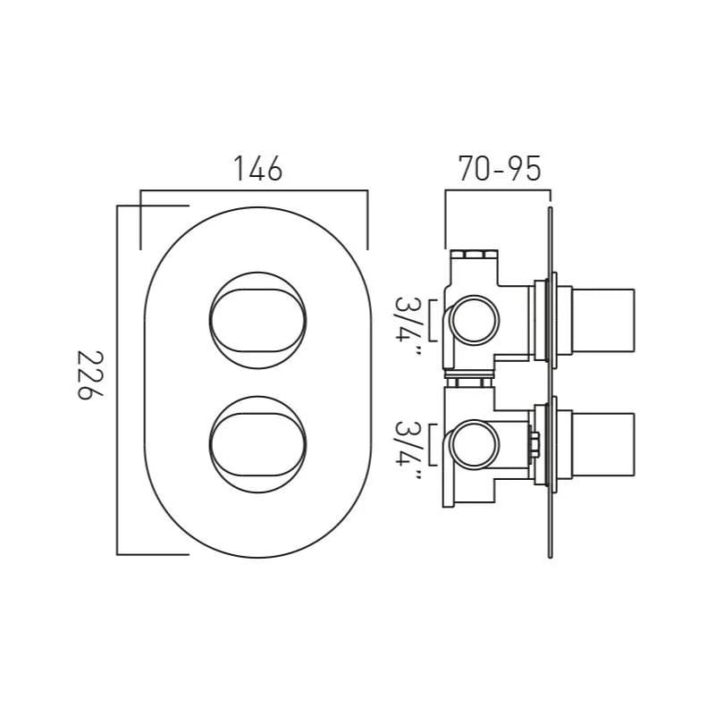 Vado Concealed Shower Valve VADO DX Life 1 Outlet, 2 Handle Concealed Thermostatic Shower Valve in Chrome