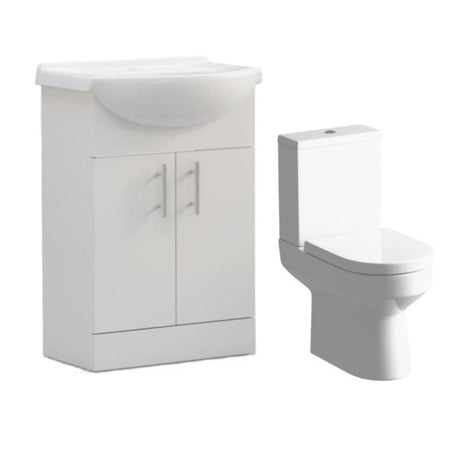 Aquarius Bathrooms Bathroom Suite Aquarius View 650mm Vanity Unit with Basin and Close Coupled Toilet Set in White