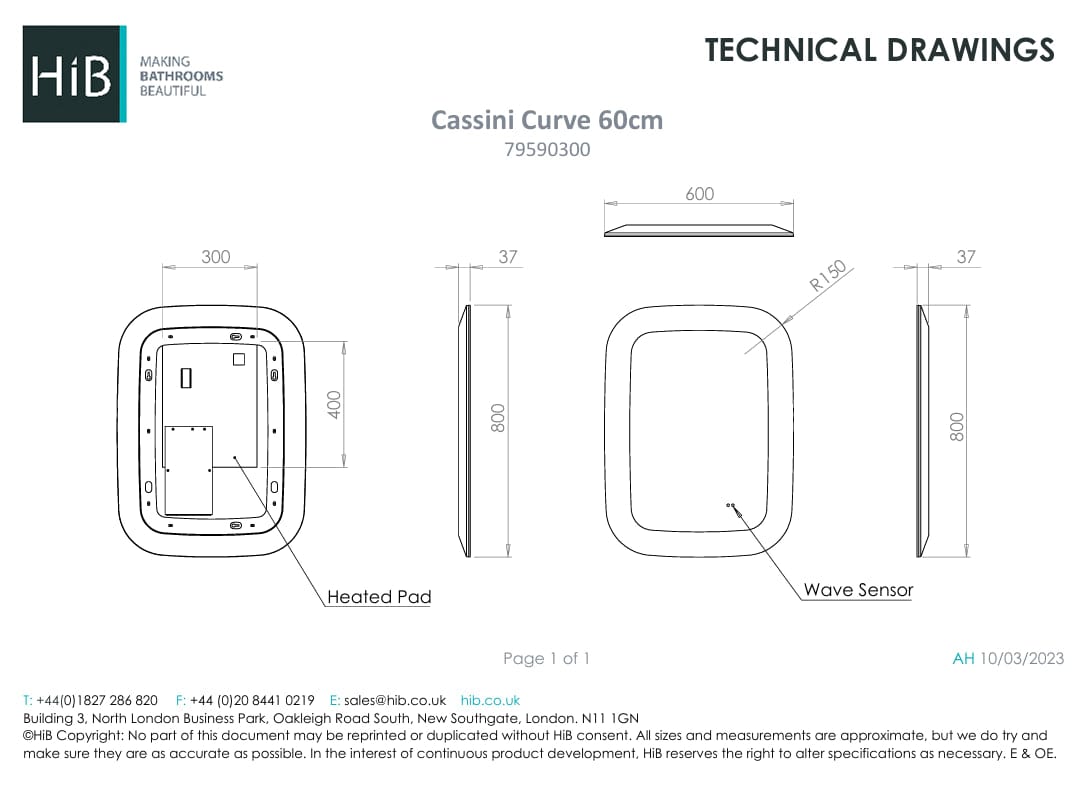 HiB Illuminated Mirror 800 x 600mm HiB Cassini Curve LED Illuminated Mirror