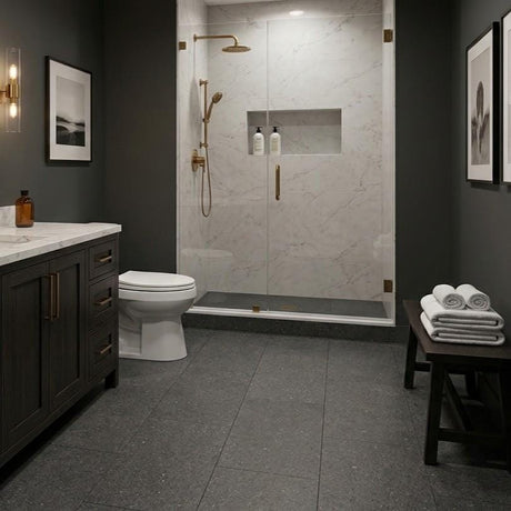 Aquarius Bathrooms Click Flooring Aquarius Amalfi Uniclic SPC Tile Flooring  in Grey Stone 1.44sqm - 100% Waterproof Rigid Core and Built-In Underlay
