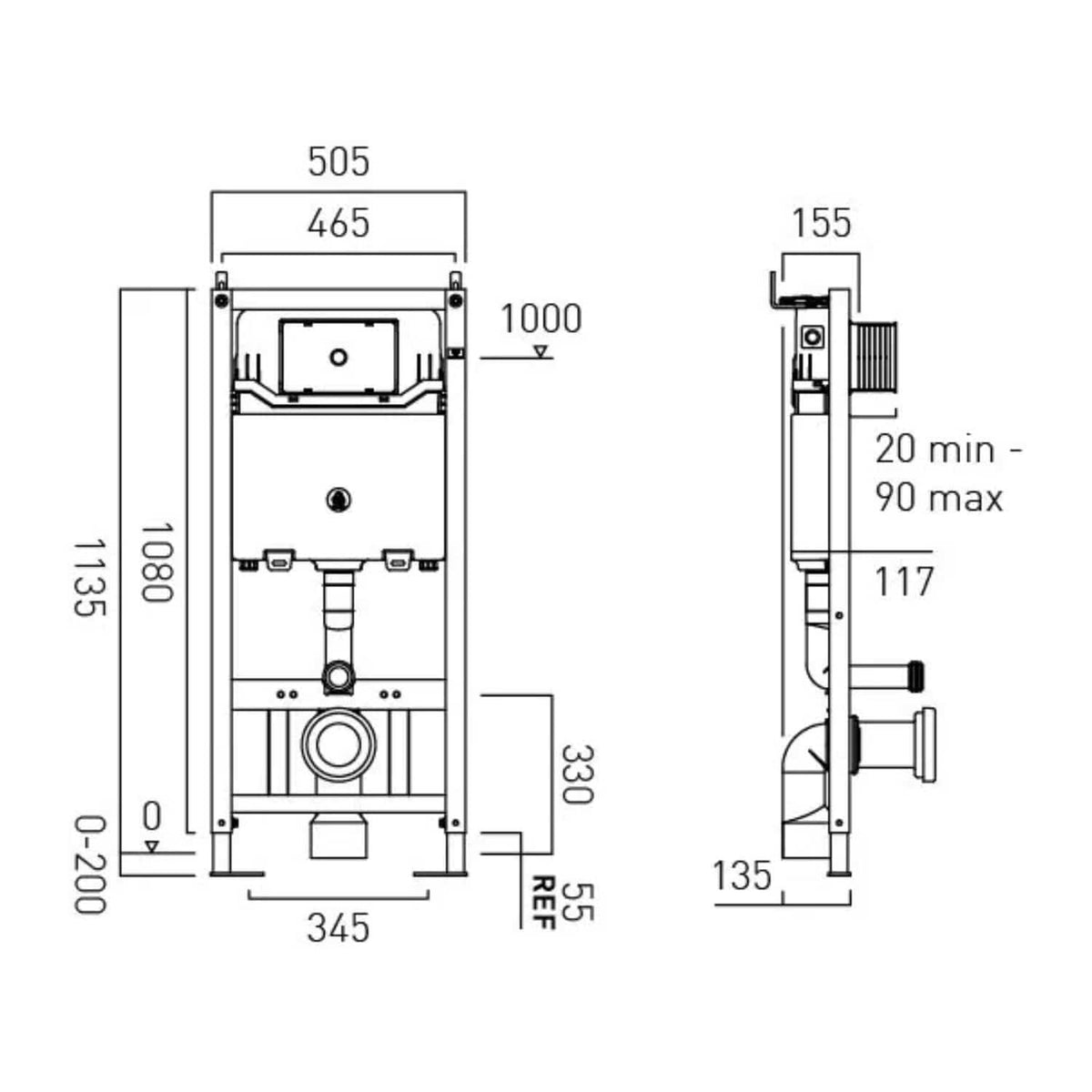 Vado Wall Hung WC Frame Vado Standard Dual Flush Wall Hung Concealed Frame and Cistern - 1135 x 505mm