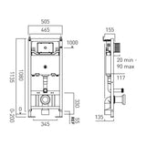Vado Wall Hung WC Frame Vado Standard Dual Flush Wall Hung Concealed Frame and Cistern - 1135 x 505mm