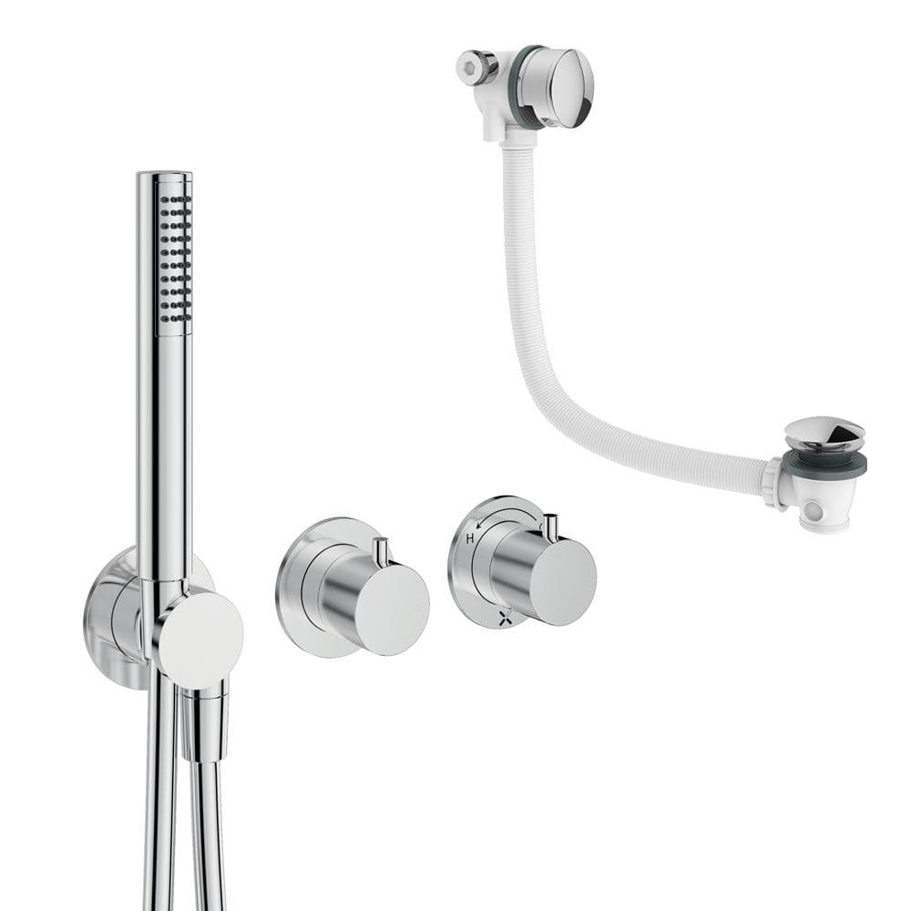 UK Bathroom Store Concealed Shower Set Chrome Crosswater Module Shower Set 5 with Pencil Handset and Overflow Bath Filler