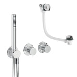 UK Bathroom Store Concealed Shower Set Chrome Crosswater Module Shower Set 5 with Pencil Handset and Overflow Bath Filler