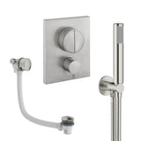 UK Bathroom Store Concealed Shower Set Brushed Nickel Crosswater Crossbox Push Shower Set 3 - 2 Outlet with Pencil Handset and Overflow Bath Filler Waste