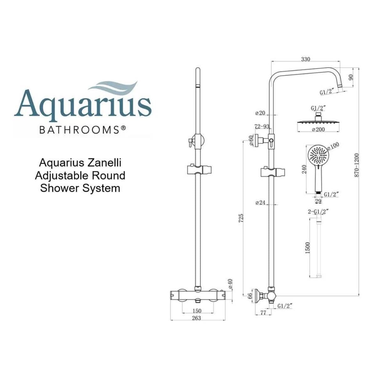 Aquarius Bathrooms Exposed Shower Set Aquarius Zanelli Round Exposed Adjustable Shower Set with Shower Head and Handset in Brushed Bronze