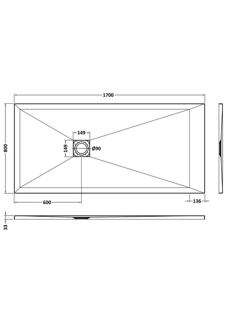 UK Bathroom Store Rectangle Shower Tray 1700x800mm Aquarius Urbano Slimline 33mm Slate Effect Rectangular Stone Resin Shower Tray in Grey Slate