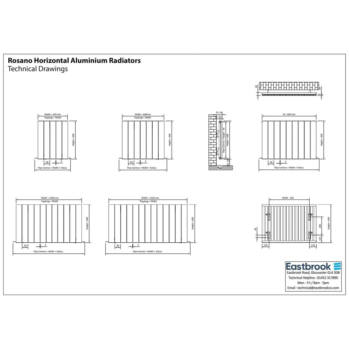 Eastbrook Rosano Straight Horizontal Aluminium Radiator  in Matt White