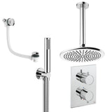 UK Bathroom Store Concealed Shower Set Chrome / Ceiling Arm / 300mm Crosswater Crossbox Shower Set 9 - 3 Outlet with Fixed Overhead Shower,Pencil Handset and Overflow Bath Filler Waste