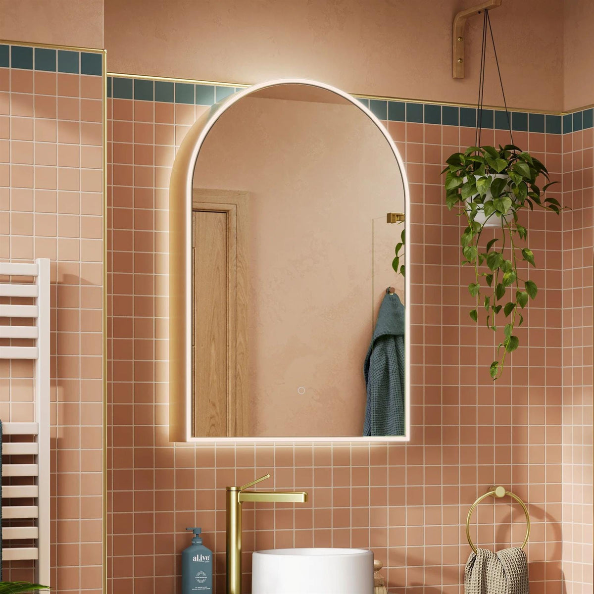 hib. Mirrored Cabinet Brushed Brass / 600 x 900mm hib. Romana Arch LED Illuminated Mirror Cabinet