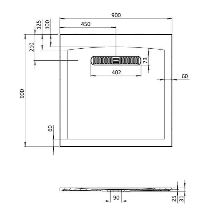 Crosswater Square Shower Tray Crosswater Vito Textured Square Shower Tray 900 x 900mm with Waste