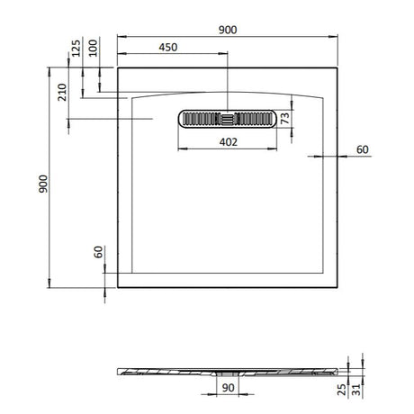 Crosswater Square Shower Tray Crosswater Vito Textured Square Shower Tray 900 x 900mm with Waste