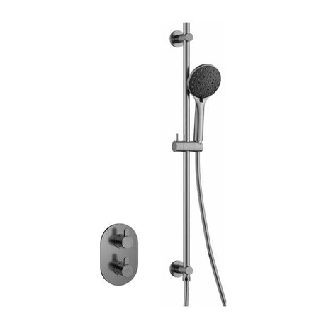 Flova Concealed Shower Set Gun Metal Flova Smart Round Concealed Valve Shower Set with Slide Rail, Shower Handset and Hose