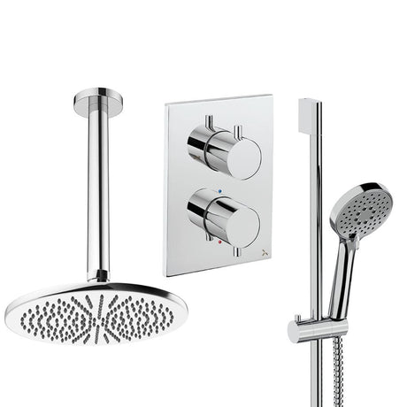 UK Bathroom Store Concealed Shower Set Chrome / Ceiling Arm / 300mm Crosswater Crossbox Shower Set 4 - 2 Outlet with Riser Rail Kit and Fixed Overhead Showerhead