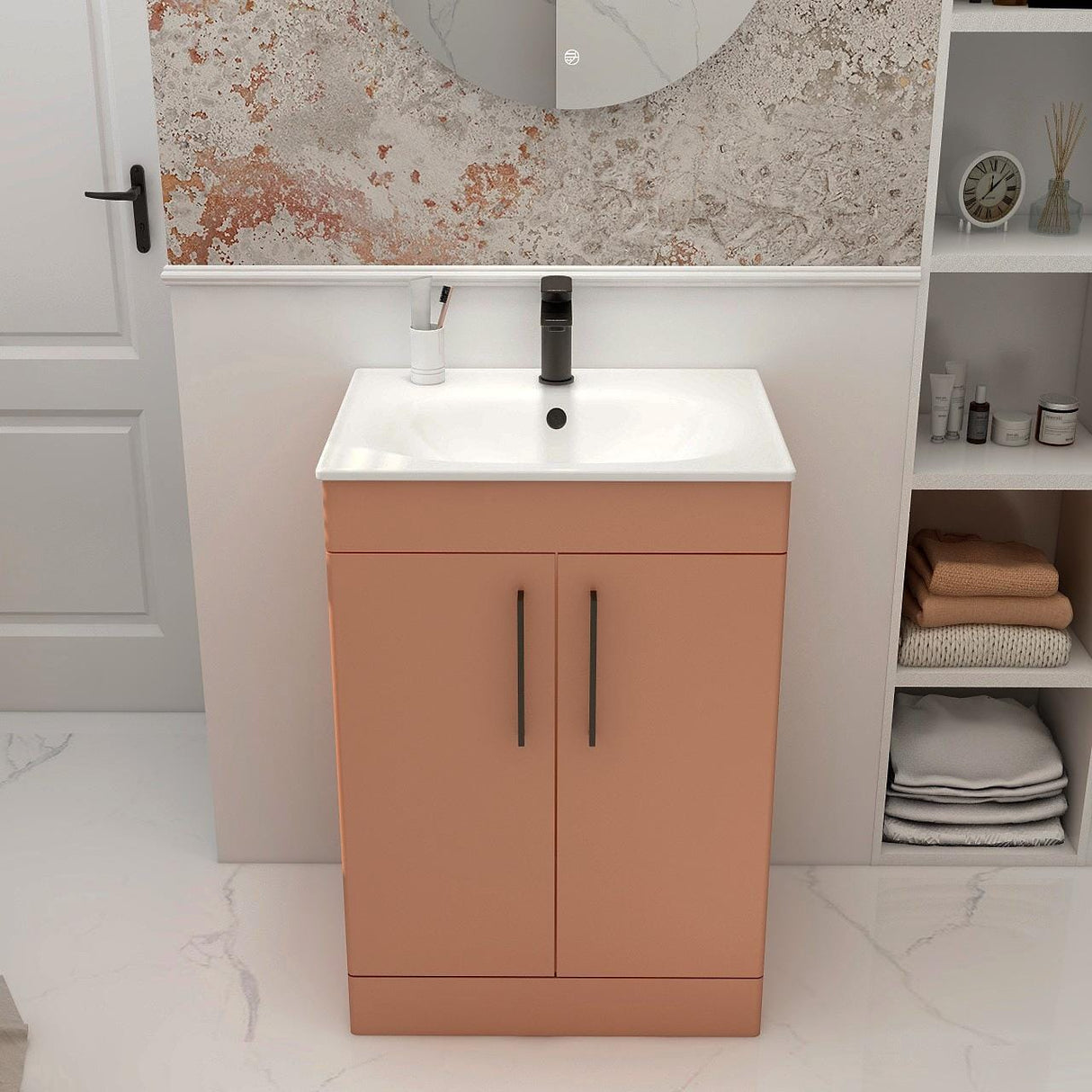 Imex Floor Standing Vanity Unit Terracotta / White Imex Croma Floor Standing Double Door 600mm Vanity Unit with 1 Tap Hole Basin