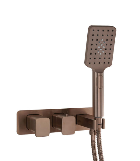 JTP Concealed Shower Valve Brushed Bronze JTP HIX 2 Outlet, 2 Handle Thermostatic Concealed Shower Valve with Shower Handset and Hose