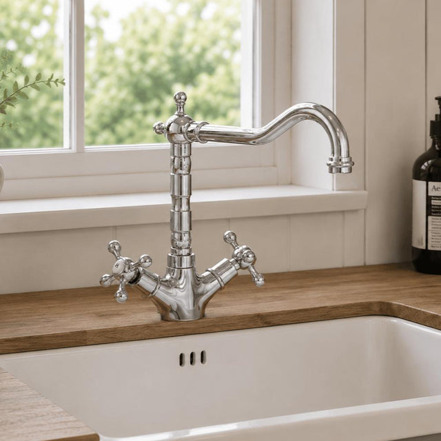 Aquarius Bathrooms Kitchen Tap Aquarius TrueCook Victorian Crosshead Two Handle Kitchen Mixer Tap in Chrome