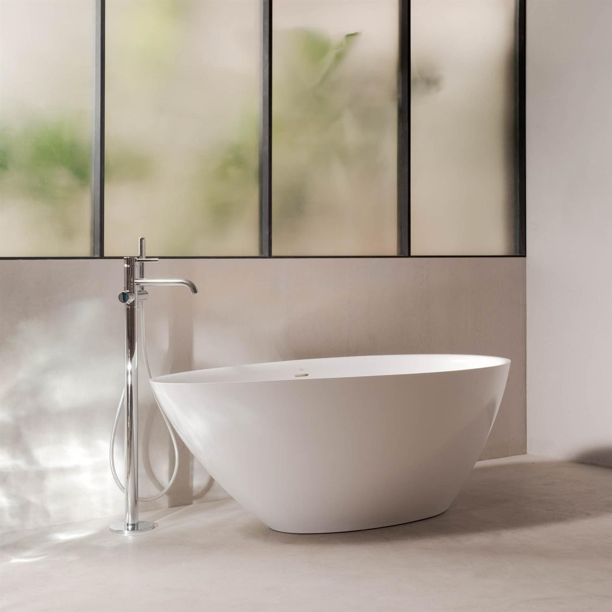 Roca Modern Freestanding Bath Roca Kauai Freestanding Stonex® Oval Bath with Click-Clack Waste