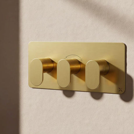 Crosswater Concealed Shower Valve Brushed Brass Crosswater Drift 2 Outlet, 3 Handle Horizontal Concealed Shower Valve