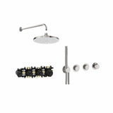Roca Concealed Shower Set Stainless Steel Effect Roca T-Multi Switch Thermostatic Concealed Shower Valve with Rainshower Head, Pencil Handset and  Hose