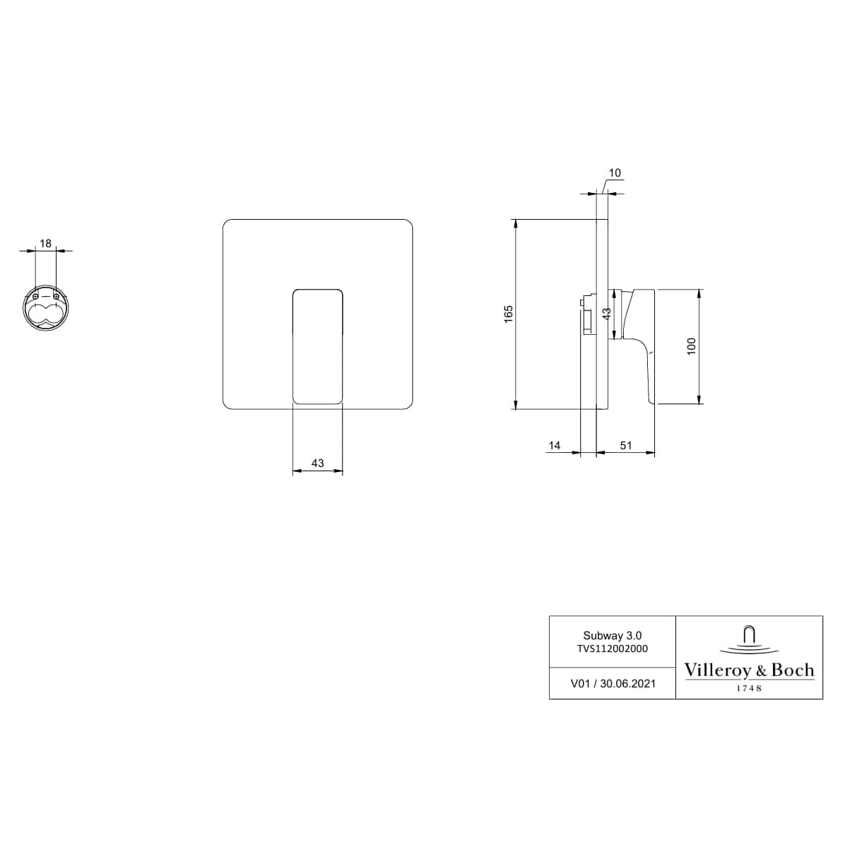 Villeroy & Boch Concealed Shower Valve Villeroy & Boch Subway 3.0 1 Outlet Single Lever Trim Set Mixer