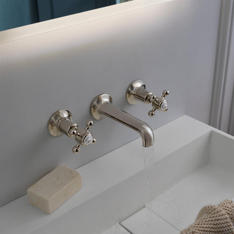 JTP Wall Mounted Basin Tap Nickel JTP Grosvenor Cross Wall Mounted 3 Hole Basin Mixer Tap