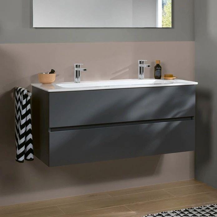 Villeroy & Boch Wall Mounted Vanity Unit Satin Grey Villeroy & Boch Arto Wall Mounted 1200mm Two Drawer Vanity Unit with Basin