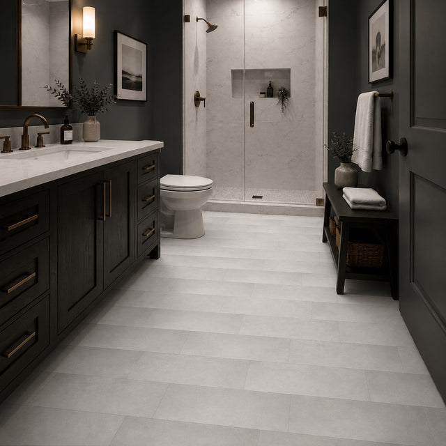 UK Bathroom Store Click Flooring Aquarius Pietra SPC Click Tile Flooring in Light Grey Stone - 100% Waterproof Rigid Core with Built-In Underlay