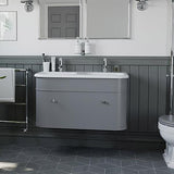 Burlington Double Sink Vanity Unit Classic Grey / Natural Stone Roll Top Basin - 1 Tap Hole / Chrome Burlington Chalfont 1000mm Wall Mounted Single Drawer Vanity Unit with Double Basin