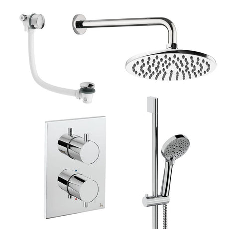 UK Bathroom Store Concealed Shower Set Chrome / Wall Arm / 200mm Crosswater Crossbox Shower Set 10 - 3 Outlet with Fixed Overhead Shower, Slide Rail Kit and Overflow Bath Filler Waste