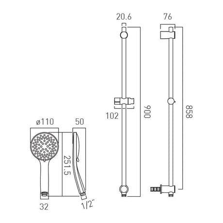 Vado Shower Riser Rail Vado Atmosphere Slide Rail with Multi Function Shower Handset and Outlet in Chrome