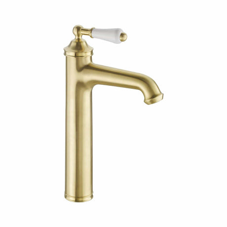 JTP Tall Basin Tap Brushed Brass JTP Grosvenor Single Lever Tall Basin Mixer Tap with Clicker Waste