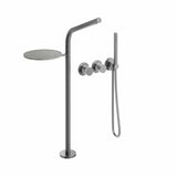 Clearwater Freestanding Bath Filler Clearwater Ixora Floor Standing Bath Shower Mixer with Wall Mounted Controls and Shelf in 316 Stainless Steel