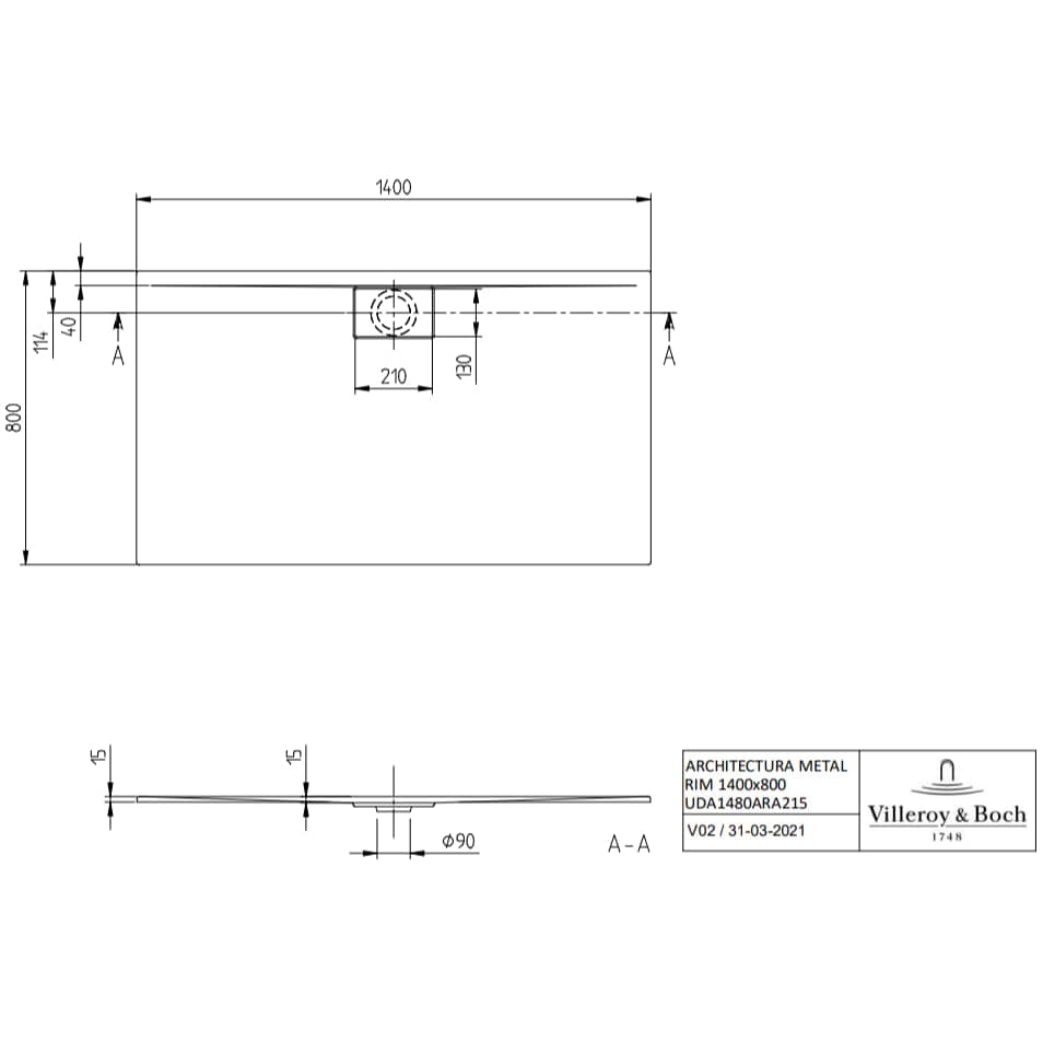 Villeroy & Boch Rectangle Shower Tray Villeroy & Boch Architectura Metalrim Rectangular Shower Tray in Alpin White