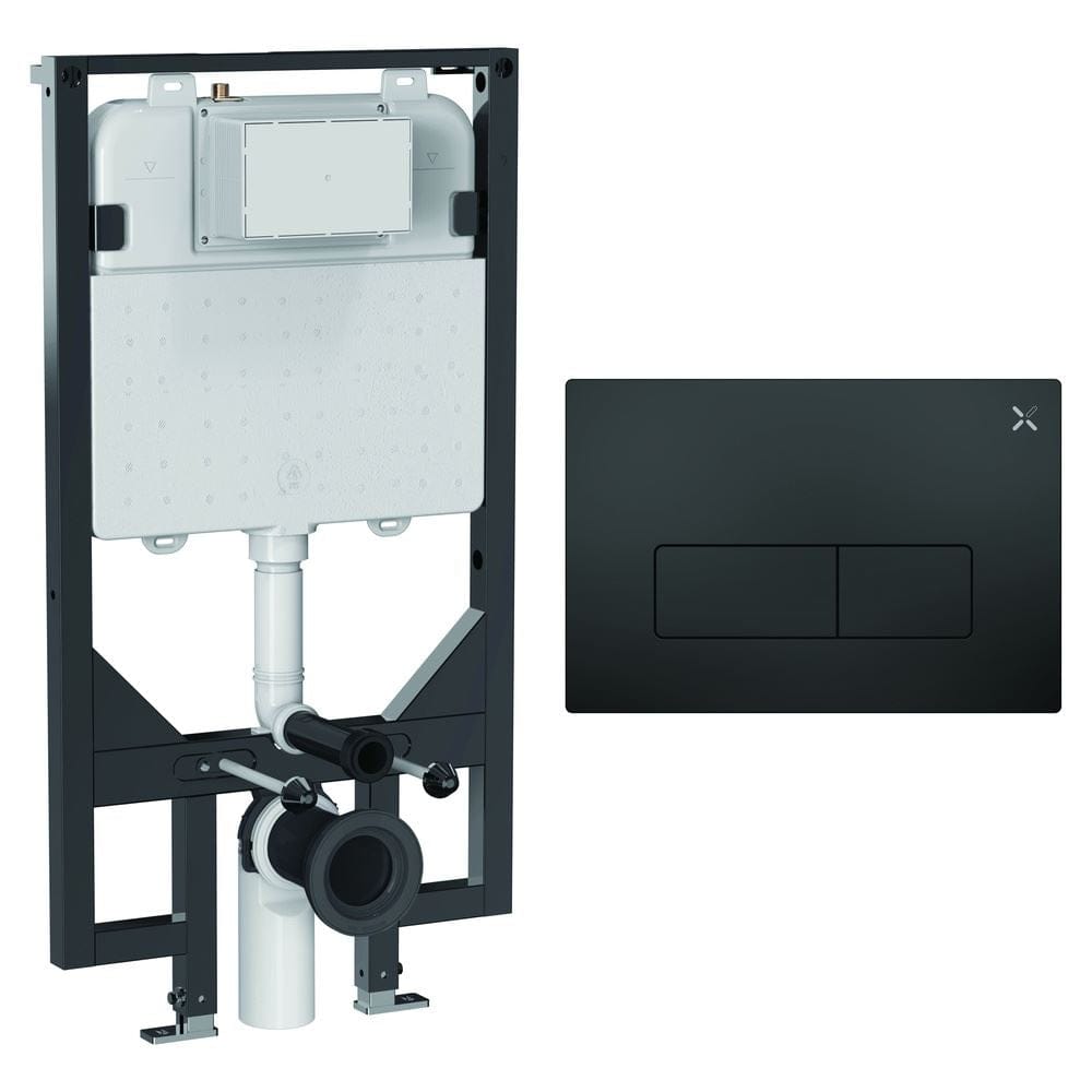 Crosswater Wall Hung WC Frame MPRO Plate in Matt Black Crosswater 1.14m Ultra Slim Depth Dual Flush WC Support Frame Set with Flush Plate