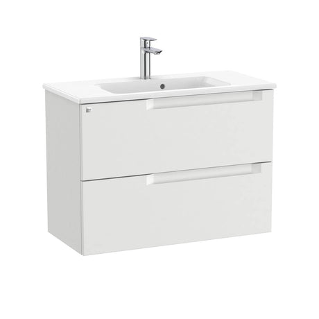 Roca Wall Mounted Vanity Unit Pebble Grey Roca Aleyda Compact 800mm Wall Mounted Two Drawer Vanity Unit with Basin