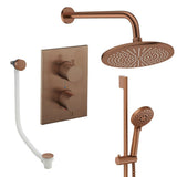 UK Bathroom Store Concealed Shower Set Brushed Bronze / Wall Arm / 300mm Crosswater Crossbox Shower Set 10 - 3 Outlet with Fixed Overhead Shower, Slide Rail Kit and Overflow Bath Filler Waste