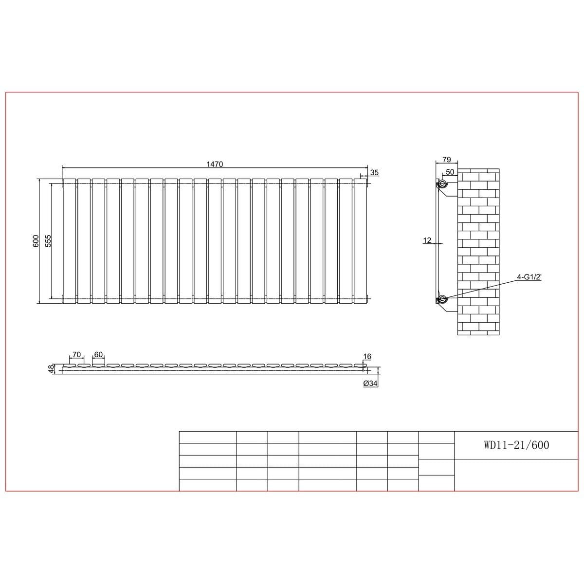 Aquarius Bathrooms Panel Radiator Aquarius Flat Panel Single Horizontal Radiator